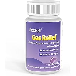 RXZELL Gas Relief, Maximum Strength Simethicone 250mg, 120 Softgels - Anti Flatulence Relieves Gas Fast, Bloating Aid, Stomach Discomfort, Fullness and Pressure Relief Pills