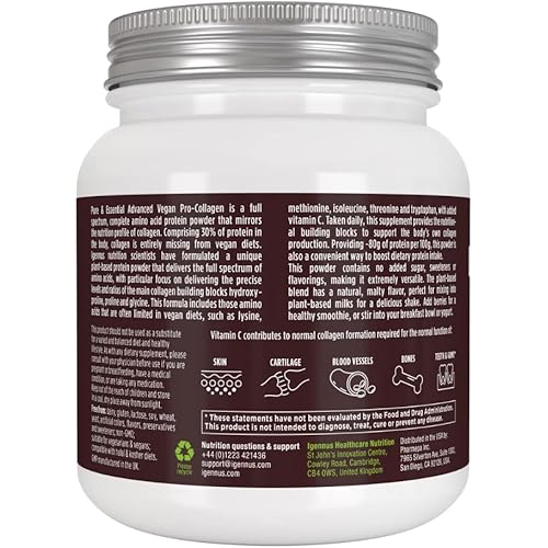 Pure & Essential Vegan Collagen Peptide Protein Powder, Enhanced with Glycine, Proline & Hydroxyproline & Cofactor Vitamin C, Complete Collagen Boosting Formula,35 Servings