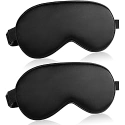 Eye Mask for Sleeping, Adjustable Strap Silk Sleep Blindfold, Eyeshades for Women and Men, Black 2 Pcs