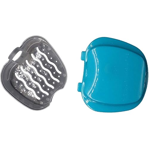 KISEER 2 Pack Colors Denture Bath Case Cup Box Holder Storage Soak Container with Strainer Basket for Travel Cleaning Light Blue and Blue