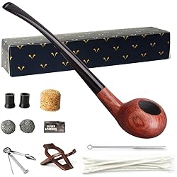 MUXIANG Churchwarden Tobacco Pipe Apple Pipe Pear wood Long Tobacco Pipes fit 3mm Filters10 Gifts Pipe Cleaners Pipe Screen Filter Brush Bag Stand Rack AD0043