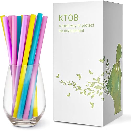 100 Count 100% Compostable PLA Jumbo Smoothie Straws-25" Wide X 8 14" Long KTOB Biodegradable Colorful Disposable Drinking Straws-Eco Friendly Plant-Based Plastic Milkshake Straws
