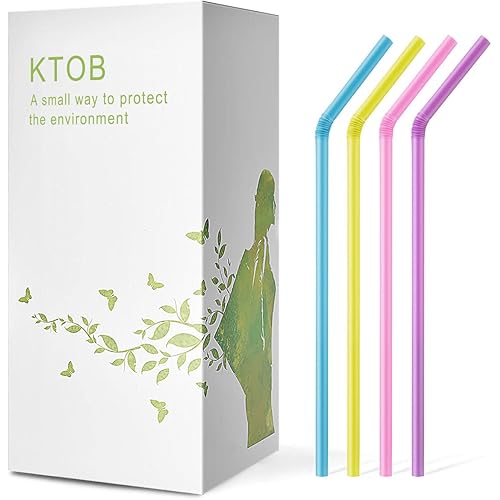 200 Count 100% Plant-Based Compostable Colorful Straws-KTOB Biodegradable Flexible Drinking Straws - A Fantastic Eco Friendly Alternative to Disposable Plastic Bendable Plasticless Straws