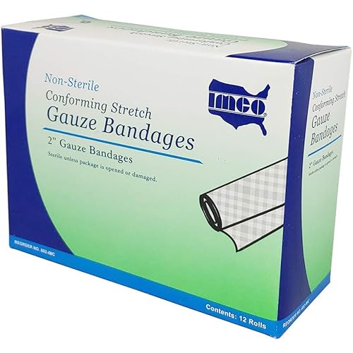CPR Savers and First Aid Supply IMCO Multi-Packed 2 Inch x 4.1 Yards Non-Sterile Stretch Cotton Gauze Bandage Rolls for Injury, Wound, and Trauma 12