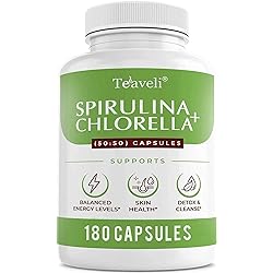 Spirulina and Chlorella Capsules Organic– Chlorophyll Capsules & Blue Green Algae To Support Powerful Detox, More Energy & Healthy Immune System– 3X More Chlorella Spirulina Powder Serving- 180 Pills