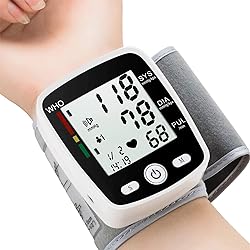 Wrist Blood Pressure Monitors for Home Use Digital Blood Pressure Machine with Voice Adjustable 5.3-7.7 Cuff BP Machine Dual Users Mode x99 Memory Accurate BP Monitor with Carrying Case