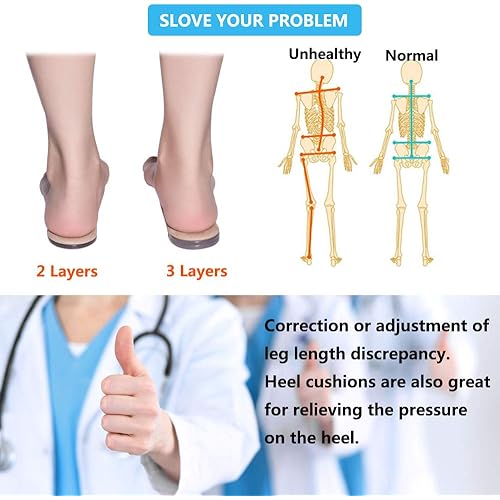 Heel Lifts for Leg Length Discrepancy, Height Increase Insole, Adjustable Orthopedic Heel Lift Inserts, Heel Pain, Heel Spurs, Achilles Tendonitis, Comfort Heel Cushion Inserts for Women & Men-Beige