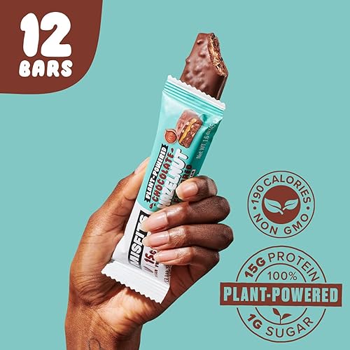 Misfits Vegan Protein Bar, Hazelnut, Plant Based Chocolate Protein Bar, High Protein, Low Sugar, Low Carb, Gluten Free, Dairy Free, Non GMO, 12 Pack