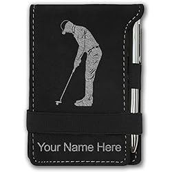LaserGram Mini Notepad, Golfer Putting, Personalized Engraving Included Black with Silver