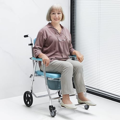 OasisSpace Folding Shower Commode Wheelchair and Adjustable Walking Cane, Stand Assist Walking Cane with Storage Pouch