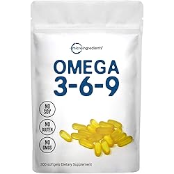 Triple Strength Omega 3 6 9, 3600mg Per Serving, 300 Counts, Burpless Enteric-Coated Technology, Deep Ocean Fish, Wild Caught at Norwegian Sea, with Flaxseed, Evening Primrose Oil, Mercury Free