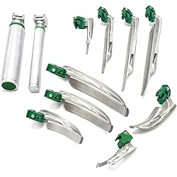 AAProTools Airway Intubation Deluxe Conventional Set - Set of 9 Blades 4 Straight 5 Curved & 2 Handles First Responder Kit