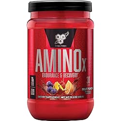 BSN Amino X Muscle Recovery & Endurance Powder with BCAAs, 10 Grams of Amino Acids, Keto Friendly, Caffeine Free, Flavor: Fruit Punch, 30 servings Packaging may vary
