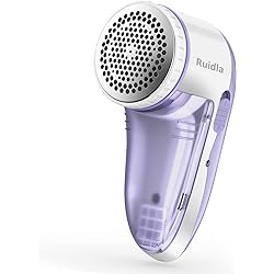 Ruidla Fabric Shaver Defuzzer, Electric Lint Remover, Rechargeable Sweater Shaver with Stainless Steel 3-Leaf Blades, Dual Protection, Removable Bin, Easy Remove Fuzz, Lint, Pills, Bobbles