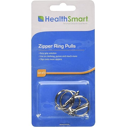 HealthSmart Zipper Ring Pulls Zipper Tabs For Clothing, Zipper Assist, 3 Count, 1 Inch Diameter