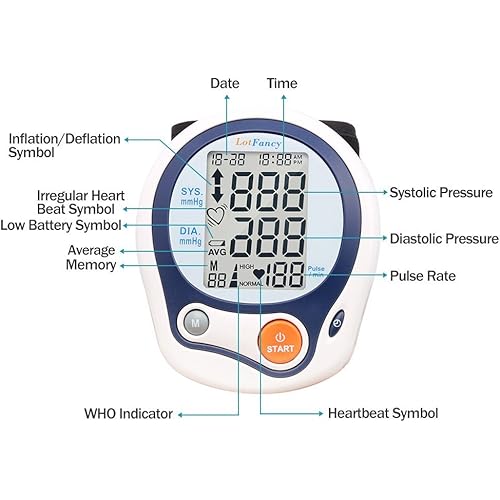 LotFancy Wrist Blood Pressure Monitor, Wrist BP Cuff 5”-8”, 60 Reading Memory, Automatic Digital Blood Pressure Machine, Home BP Gauge for Irregular Heartbeat Detection