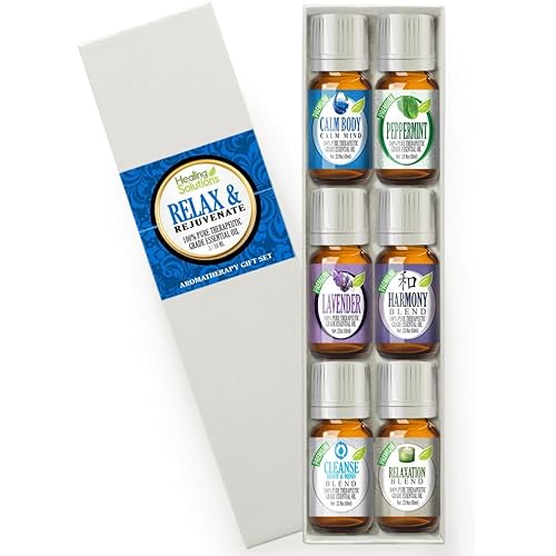 Healing Solutions Relax & Rejuvenate Set 100% Pure, Best Therapeutic Grade Essential Oil Kit - 610mL Calm BodyCalm Mind, French Lavender, Harmony, Peppermint, Cleanse Body & Mind, and Relaxation