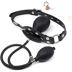 Leather Bondage Inflatable Strap-on Mouth Gag Masks - Faux Leather Lockable & Panel Gag Open Mouth Plug Breathable Restraint Head Hood for Unisex Adults Couples, BDSMLGBT Fetish Hood