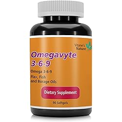 Omega 3-6-9 Complex of Fish Oil, Flax Oil, Borage Oil, Essential Fatty Acids - Supporting Cardiovascular Health & Brain Health - Gluten-Free & Non-GMO - 90 Softgels