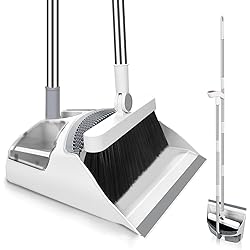 Hibaby Broom and Dustpan Set for Home, 54 Long Handle Lightweight 180° Rotating Broom Combo, Standing Dust Pan with CombTeeth, Broom and Dustpan Combo Set for Kitchen Room Office Lobby Floor Cleaning