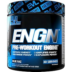 Evlution Nutrition ENGN Pre-Workout, Pikatropin-Free, 30 Servings, Intense Pre-Workout Powder for Increased Energy, Power, and Focus Blue Raz