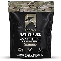 Ascent Native Fuel Whey Protein Powder - Post Workout Whey Protein Isolate, Zero Artificial Ingredients, Soy & Gluten Free, 5.7g BCAA, 2.7g Leucine, Military Exclusive, Mocha Cold Brew 2 lb
