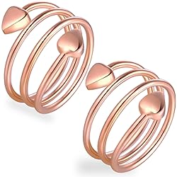 Feraco 2 PCS Lymphatic Drainage Therapeutic Magnetic Copper Ring for Women Arthritis Pain Relief Lymph Detox Solid Pure Copper Magnet Therapy Fingers Ring, Heart Shape Design Rose Gold