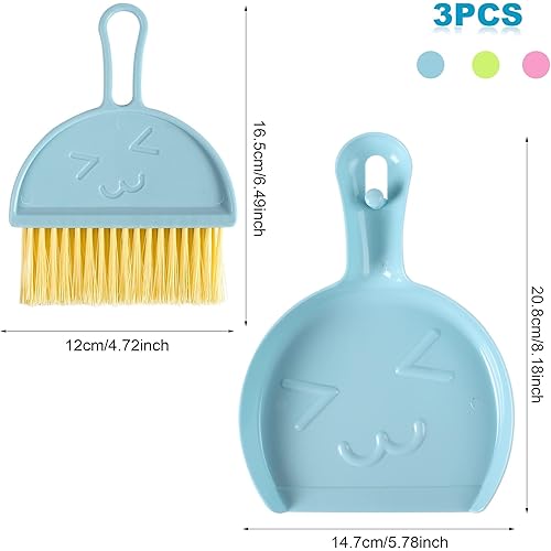 3PCS Small Broom and Dustpan Set for Home Mini Dust Pans with Brush Set Hand Dustpan and Brush Set Kids Dust Pan and BroomDustpan Combo Set Hangable Whisk Broom for Table,Countertop,Sofa,Key Board