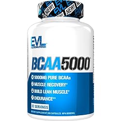 Evlution Nutrition BCAA5000, Branched Chain Amino Acids, Muscle Building Capsules with 5 Grams of BCAAs 30 Servings
