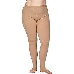 Womens Compression Tights 20-30mmHg for Varicose Veins - Opaque Compression Pantyhose with Open Toe for Women Venous Ulcers, Reticular Veins, Chronic Venous Insufficiency - Beige, Large