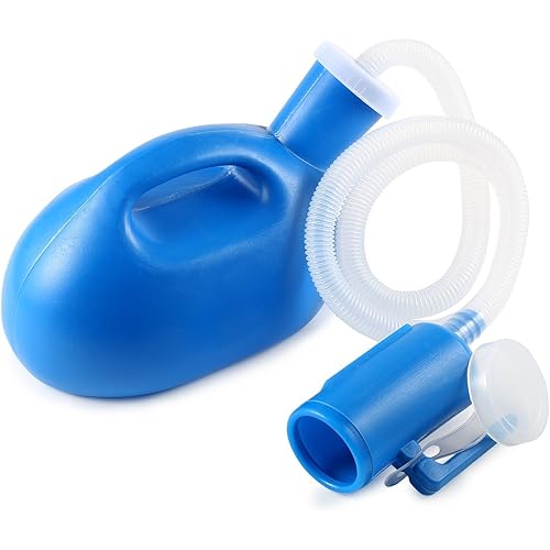 Portable Urinals for Men ONEDONE Men's Urinal Bottle Spill Proof Male Pee Bottle Urine Bottles 68 OZ for Hospital Home Camping Car Travel 45 Long Hose with Lid Blue