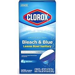 Clorox Ultra Clean Toilet Tablets Bleach & Blue, Rain Clean Scent 2.47 Ounces Each, 4 Count Package May Vary