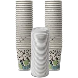 Dixie PerfecTouch WiseSize Coffee Design Insulated Paper Cup, 12oz Cups and Lids Bundle 12 oz, 50 Cups, 50 Lids