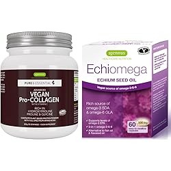 Vegan Collagen Protein Powder Echiomega Vegan Omega 369 Bundle, Complete Collagen Boosting Formula Triple Omega 3 6 9 500 mg Softgels, by Igennus