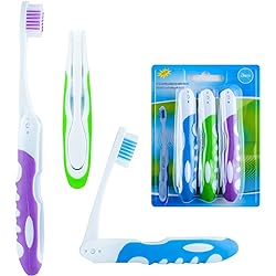 Travel Toothbrush, On The Go Folding Feature, Medium Bristle Brushes 3 Pack