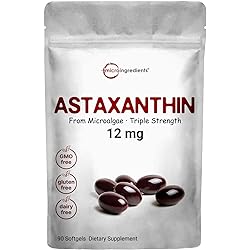 Natural Astaxanthin 12mg, 90 Softgels, 3 Month Supply, Premium Astaxanthin Supplements MicroAlgae, Supports Eye, Joint, Internal Circulation Health and Antioxidant, Easy to Swallow