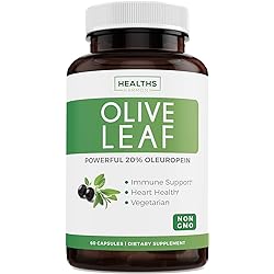 Olive Leaf Extract Non-GMO Super Strength: 20% Oleuropein - 750mg - Vegetarian - Immune Support, Cardiovascular Health & Antioxidant Supplement - No Oil - 60 Capsules
