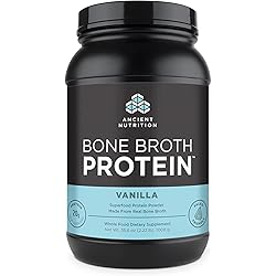 Protein Powder Made from Real Bone Broth by Ancient Nutrition, Vanilla, 20g Protein Per Serving, 40 Serving Tub, Gluten Free Hydrolyzed Collagen Peptides Supplement, Great in Protein Shakes