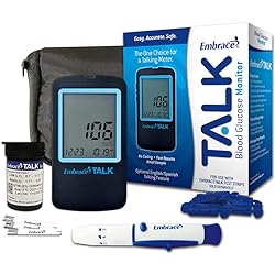 Embrace Talk Diabetes Testing Kit – Embrace Talk Blood Glucose Meter, 50 Blood Test Strips, 1 Lancing Device, 30 Gauge Lancets-50 Count and Carrying Case