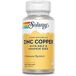 Solaray Zinc Copper Amino Acid Chelates, Healthy Cellular, Heart & Thyroid Function Support, Vegan, 100ct, 100 serv