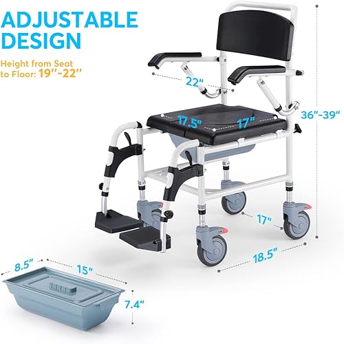 OasisSpace Shower Commode Wheelchair and Positioning Bed Pad with Handles - 300lbs Shower Wheelchair with Foldable Arms and Detachable Bucket, 2 Pack Waterproof Reusable Incontinence Underpad