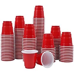 Abom Mini Red Disposable Shot Glasses - 2oz 120 Count Mini Red Plastic Shot Glasses, Perfect for Party, Samples and Tastings