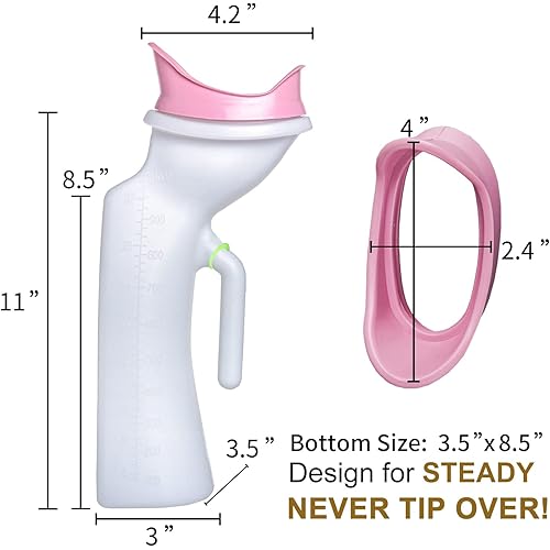 Female Urinal for Women, Bedside Pee Bottle 32oz1000mL for Elderly, Bedridden, Patients in Bed, Portable Urine Bottle with Silicone Soft Ring, Leakproof Urinary Glow in The Dark