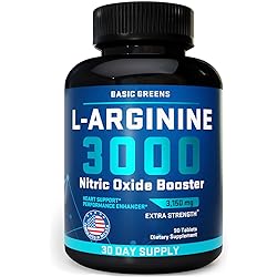 BASIC GREENS L Arginine 90 Tablets L-Arginine Supplement for Men and Women AAKG with Nitric Oxide Booster, L-Arginine Workout - High Energy & Stamina, Boost Muscle Size, Faster Muscle Recovery