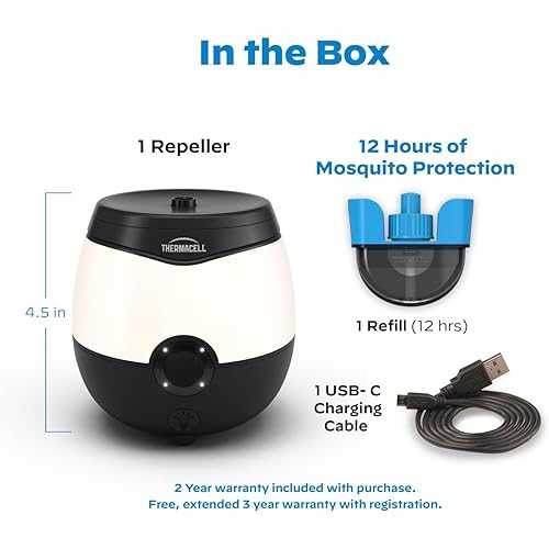 Thermacell Mosquito Repellent E-Series Rechargeable Repeller with 20’ Mosquito Protection Zone; Includes 12-Hr Repellent Refill; No Spray, Flame or Scent; DEET-Free Bug Spray Alternative