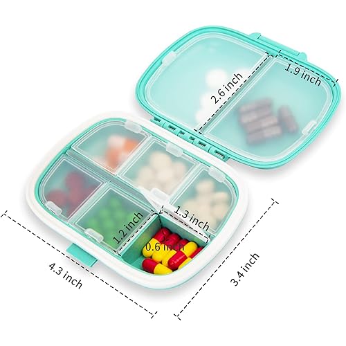 3 Pack 8 Compartments Travel Pill Box,Pill Organizer 7 Days Moisture Proof Small Pill Case for Pocket Purse Daily Portable Medicine Vitamin Holder ContainerPinkBlueGreen