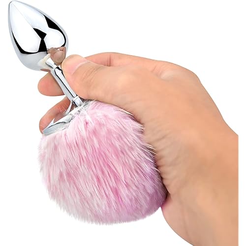 FST Anal Plug Trainer with Fluffy Bunny Tail, Stainless Steel Butt Plug Role Play Anal Sex Toys for Men Women Couples Pink, S
