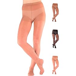 ABSOLUTE SUPPORT Made in USA - Light Compression Tights for Women 8-15mmHg Airplane Office Flight - Women Compression High Waist Pantyhose 8-15mmHg for Travel Fly Work Nude, Large