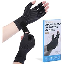 Tikaton Arthritis Compression Gloves with Adjustable Wrist Strap for Women and Men, Copper Infused Half-Finger Gloves -1 Pair