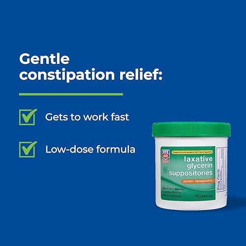 Rite Aid Laxative Glycerin Suppositories, 2 g - 100 Count Adult Size | Constipation Relief | Works in Minutes for Gentle Effective Relief of Constipation | Hyperosmotic Laxative Suppository